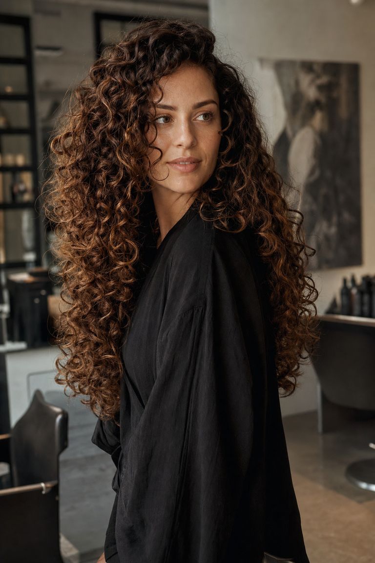 Melena rizada con los rizos definidos después del corte